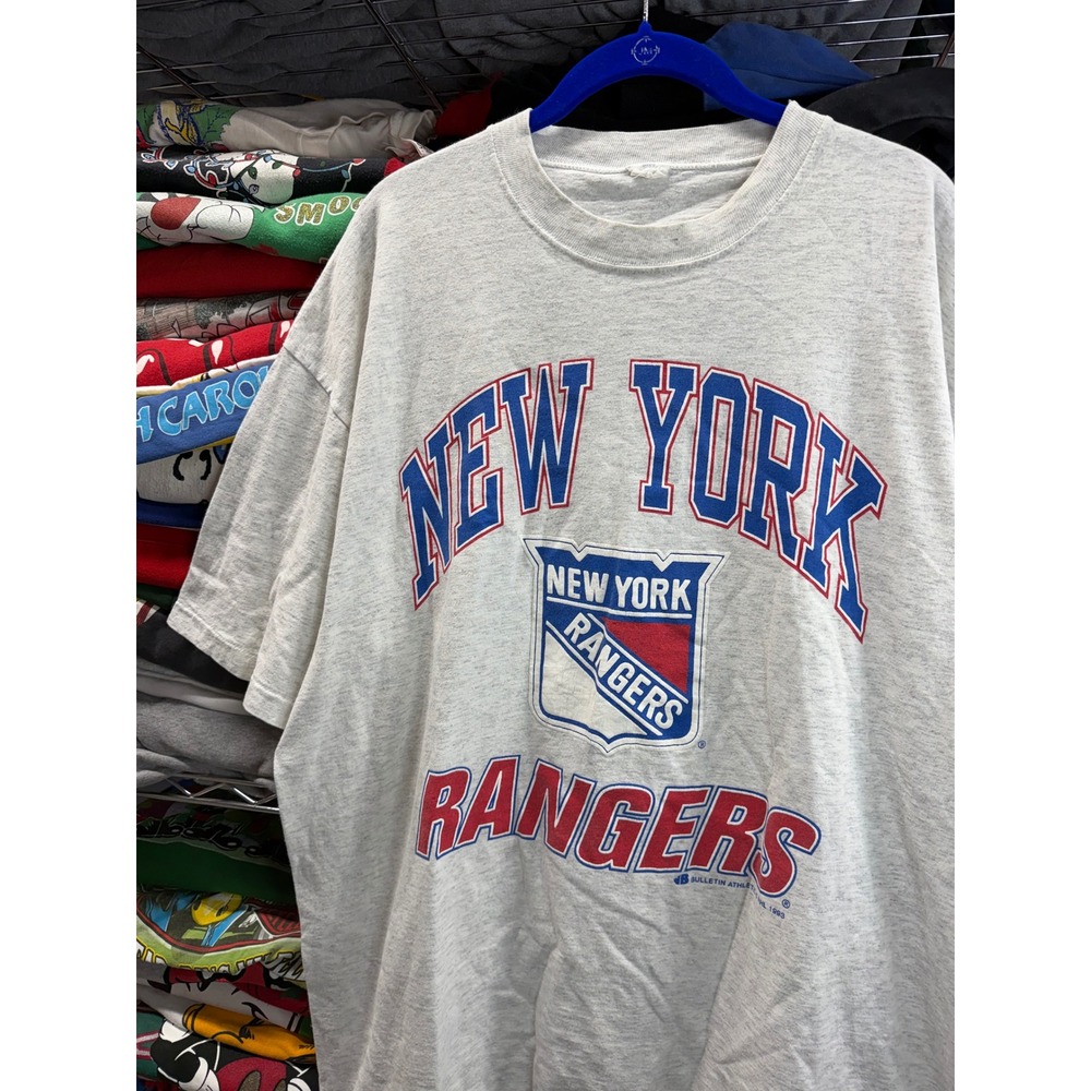 Vintage 1993 New York Rangers Shirt Bulletin Athletic NHL Grey Single Stitch XL